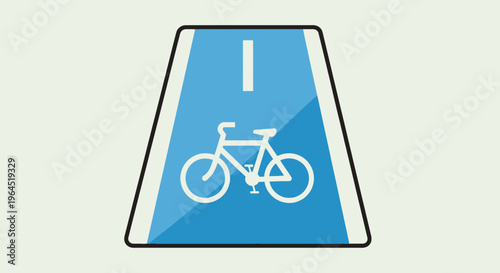 A blue bicycle lane sign with a white bicycle symbol and a white vertical line