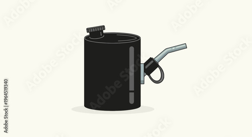 A black fuel container with a nozzle, on a light background. Simple illustration style