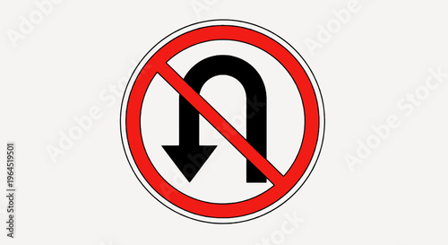 Circular road sign indicating "No U-Turn". Red circle with a diagonal bar over a black U-shape arrow
