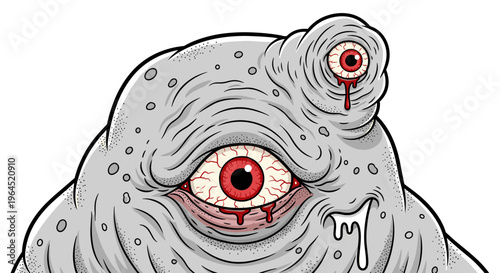 Grotesque gray cyclops monster with bloodshot eyes and dripping saliva a bizarre creature with a single large eye