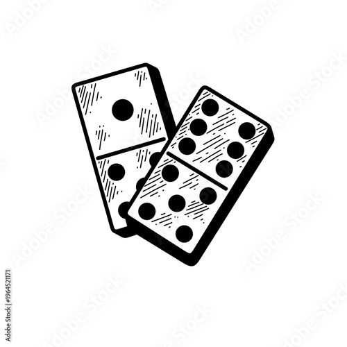 hand drawn domino tile line art vector illustration
