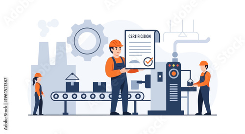 Industrial Quality Certification and Manufacturing Process: Workers Ensuring Production Standards and Compliance