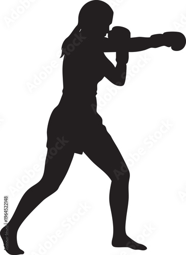 Dynamic silhouette of a female boxer demonstrating a powerful and precise jab in a training or combat scenario