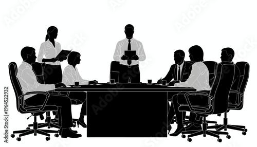 Business meeting with colleagues sitting around a conference table discussing
