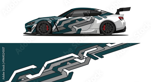 Sleek camouflaged sports car on white studio backdrop for automotive design showcase.