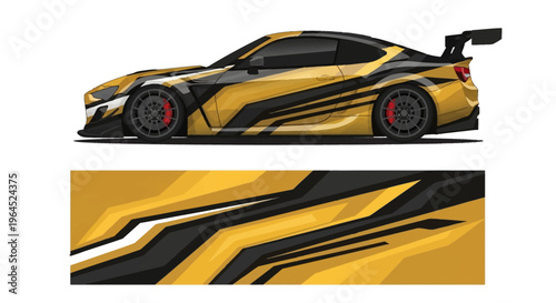 Golden Yellow and Black Striped Sports Car with Aggressive Aero Design.