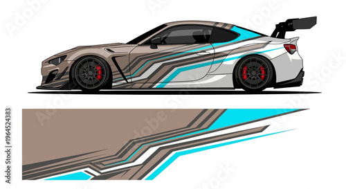 Sleek Futuristic Racing Car with Dynamic Stripes and Wing.