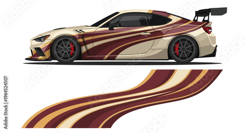 Sleek brown and gold wrapped sports car with aerodynamic design and racing styling.