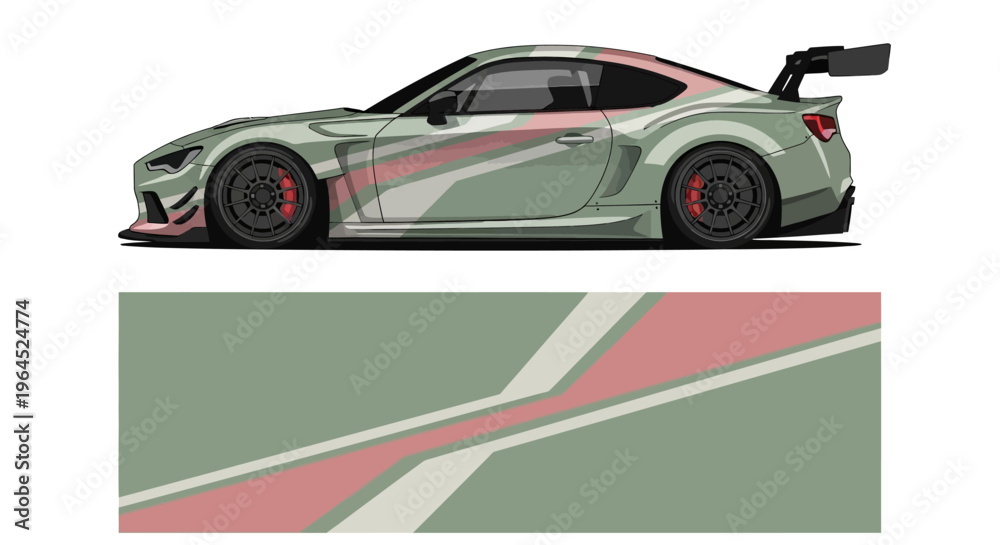 Fototapeta premium Side Profile of a Sleek Racing Car with Striking Livery and Modern Design.