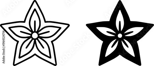 Starfruit slice illustration, outline and silhouette, for fruit or food logo design