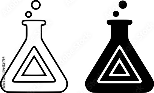 Alchemy illustration, outline and silhouette, for science logo design
