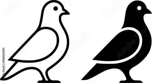 Dove illustration, outline and silhouette, for animal or bird logo design
