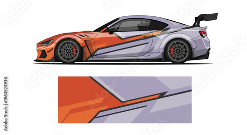 Vibrant Orange and Purple Sport Car Portrait with Dynamic Abstract Details.