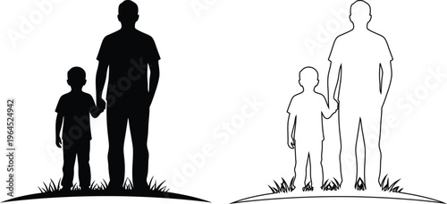 Foto Silhouette Family Holding Hands Walking Together On Grass