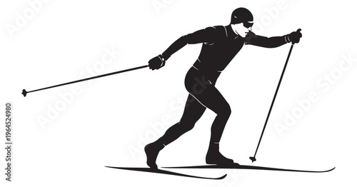 Dynamic cross-country skier graphic silhouette illustration for winter sports design projects