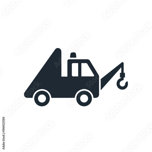 Tow truck silhouette with hook and cabin on white background