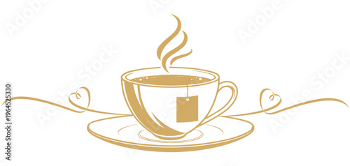 
Vector silhouette illustration of a cup of coffee or a cup of tea with a heart shape for coffee day and tea day