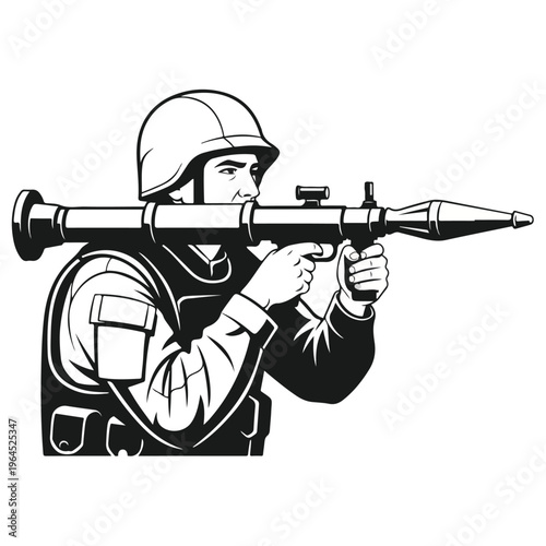 Soldier in tactical gear aiming large caliber weapon