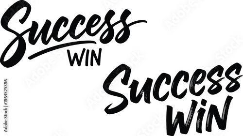 Inspirational handwritten typography art featuring 'Success WIN' in a powerful calligraphic script, a compelling vector illustration for motivation and achieving victory