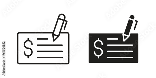 Money check icons. Vector graphic. Editable vector stroke. EPS 10.