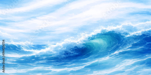 A beautiful summer day features a clear blue sky filled with soft white clouds reflecting light across the vast atmosphere for a peaceful nature background
