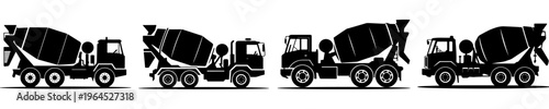 Construction truck icon vector clip-art, Cement truck silhouette collection construction vehicle, Concrete mixer truck silhouette design illustration