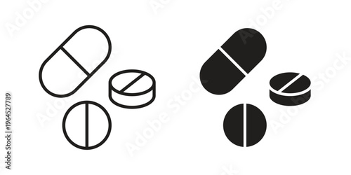 Painkiller pills icons. Vector graphic. Editable vector stroke. EPS 10.