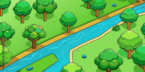 top view of summer green trees with a river
