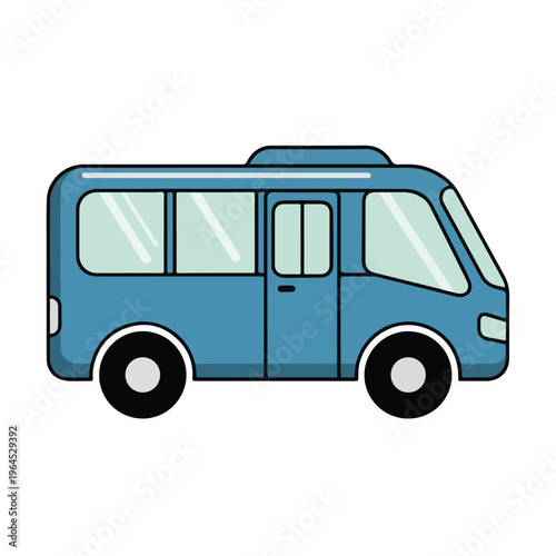 Teal colored minibus side view on white background for design