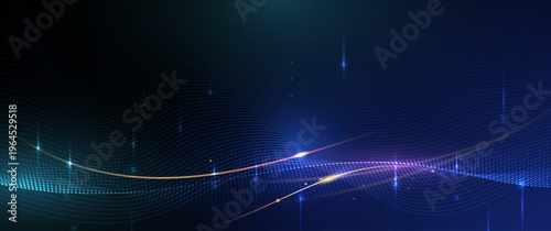 Vector abstract dynamic, wave particle and dot. Illustration technology background with dynamic mesh, flow particles design for banner, wallpaper. High tech, digital datum network and science concept
