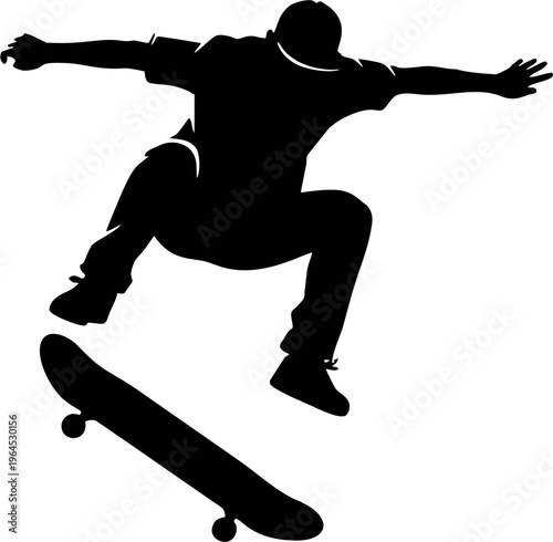 Silhouette of a skateboarder in mid-air trick