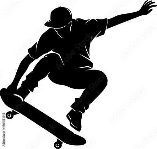 Skateboarder performing an ollie jump silhouette
