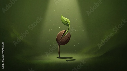 Concept of Growth with a Small Sprouting Seedling