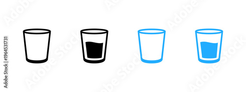 Empty and full glass icon. Water level and hydration symbol. Beverage and liquid volume sign. Clean and fresh drinking concept representing full and empty glass.