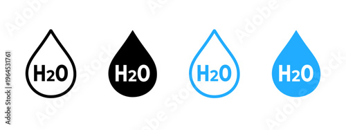 Water drop icon with H2O text. Pure drinking water and hydration symbol. Clean liquid and fresh beverage sign. Droplet concept representing healthy and refreshing water.