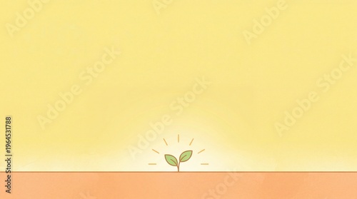 Little green sprout growing on a sunny yellow background