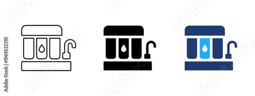 Water filter purifier system icon. Filtration and clean drinking water symbol. Reverse osmosis and purification sign. Household treatment and liquid supply concept representing healthy water.