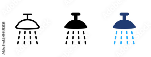 Shower icon with flowing water. Hygiene and cleanliness symbol. Bathing, droplet and liquid flow sign. Fresh water and sanitation concept representing cleanliness and personal hygiene.