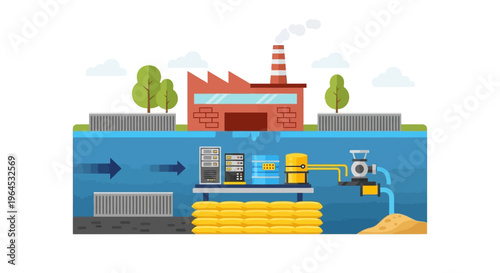 Industrial Factory with Underground Resource Management System and Processing Facility