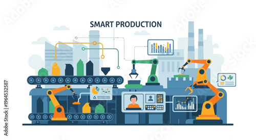 Smart Production Industry 4.0: Automated Factory with Robotic Arms & Real-time Data Monitoring
