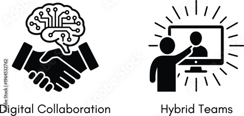 Digital collaboration and hybrid team vector illustration