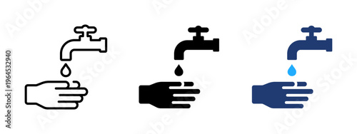 Hands washing icon. Hygiene and clean hands symbol. Water, droplet and sanitation sign. Personal health and refresh concept representing proper hand washing and cleanliness.