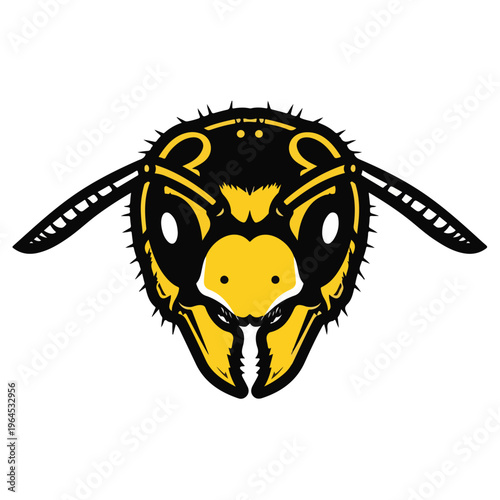 Yellow and black wasp head on white background