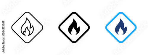 Fire hazard sign icon. Flame and burning danger symbol. Warning, alert and flammable sign. Blaze and ignite concept representing fire risk and safety precaution.