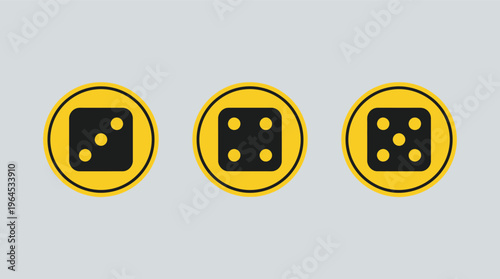 Vector graphic illustration of three yellow dice icons in a row