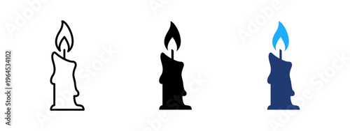 Melt wax candle icon. Burning flame and dripping wax symbol. Melt, drip and heat sign. Candle light concept representing fire, soft wax and glowing flame.