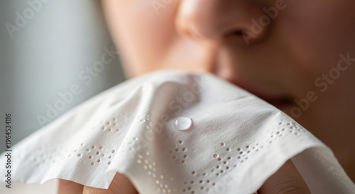 Person holding handkerchief close to face , allegry   