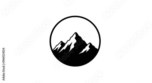 Minimalist mountain range icon inside a circular frame