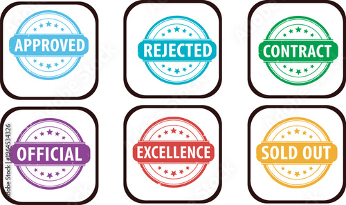 Grunge rubber stamp badges OFFICIAL , SOLD OUT , EXCELLENCE.
