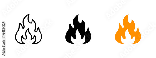 Burning flame icon. Fire and blaze symbol. Ignite, heat and spark sign. Glow, hazard and warning concept representing burning flame, hot fire and energy.